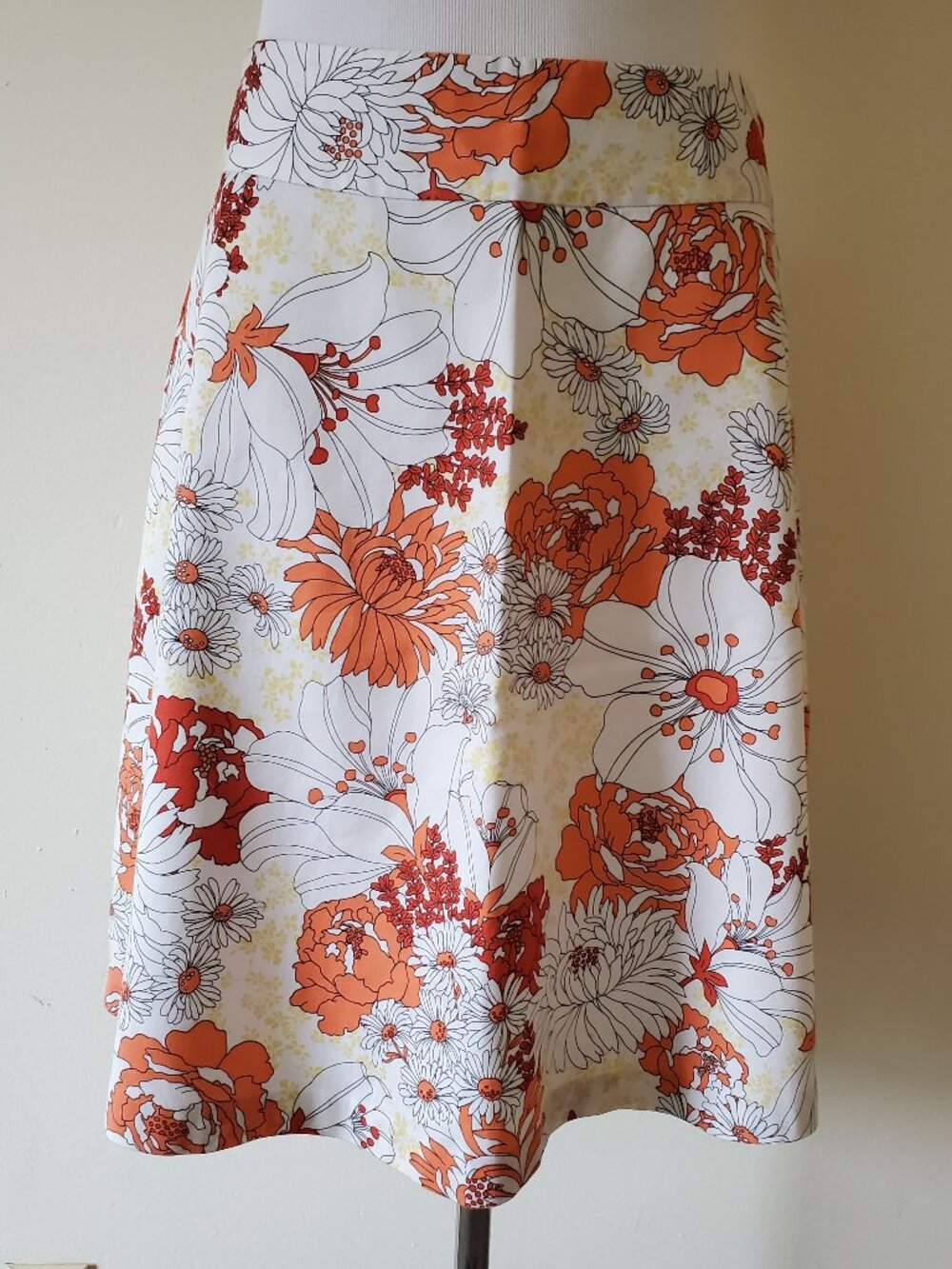 Ann Taylor Orange & Yellow Floral A Line Skirt